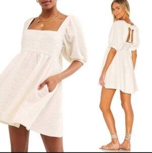 NEW Free People White Violet Puff Sleeve Babydoll Dress